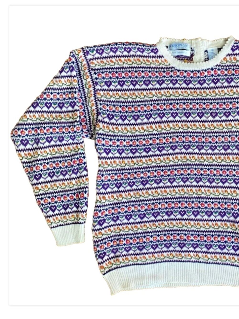 Vtg Northern Isles Hand Embroidered Knit Sweater Colorful Floral Cotton Size M